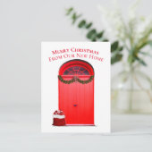 Nieuwe huis vakantie rode deuren sjabloon briefkaa (Staand voorkant)