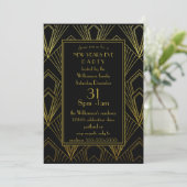 Nieuwe jaren 'Eve Party Black and Gold Art Deco' Kaart (Staand voorkant)