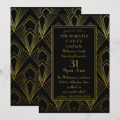 Nieuwe jaren 'Eve Party Black and Gold Art Deco' Kaart (Voorkant / Achterkant)