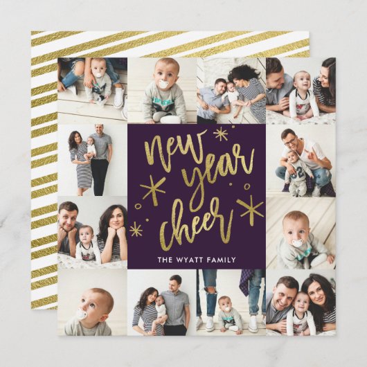 Nieuwe jaren Gold Foil naadloze 12-fotokaart Feestdagenkaart (Voorkant / Achterkant)