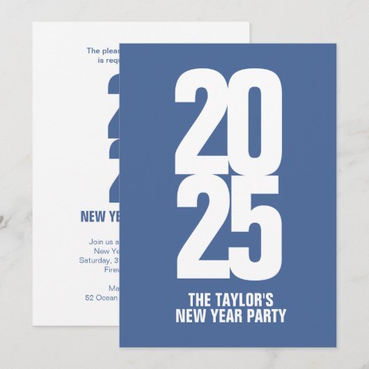 Nieuwe jaren Typografisch blauw wit Kaart (Voorkant / Achterkant)