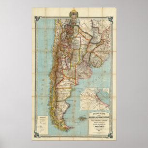 Nieuwe kaart van Argentinië Poster