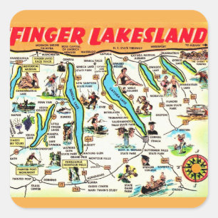 Nieuwe kaart van de Finger Lakes in New York Vierkante Sticker