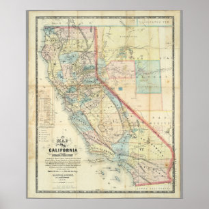 Nieuwe kaart van de staat Californië Poster