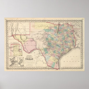 Nieuwe kaart van de staat Texas Poster
