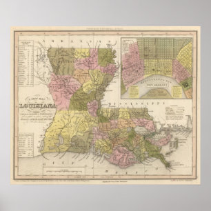 Nieuwe kaart van Louisiana Poster