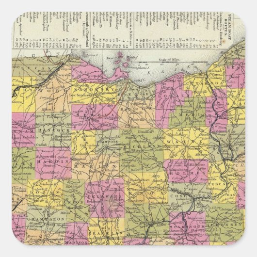 Nieuwe kaart van Ohio Vierkante Sticker (Voorkant)