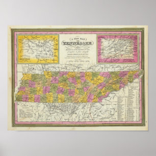 Nieuwe kaart van Tennessee Poster