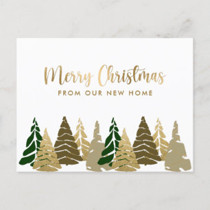 Nieuwe kerstbomen Gold Green Holiday Moving Aankondigingskaart