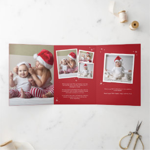 Nieuwe kerstfeestdag voor baby's drieluik wenskaart