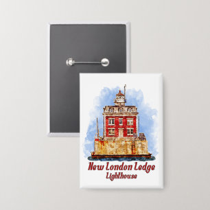 Nieuwe Londen Ledge Lighthouse Waterverf Connectic Button