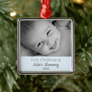 Nieuwe mam 1 Kerstmis als naam mama baby Boy Foto Metalen Ornament