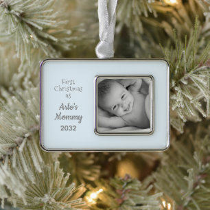 Nieuwe mam Eerste Kerstmis als Foto van mama Baby Verzilverd Kader Ornament