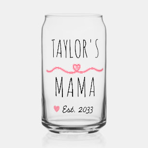 Nieuwe mama met aangepaste naam, titel & geschat j blikvorm glas