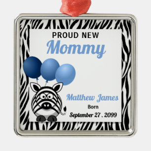 Nieuwe mammie proud in Blue Zebra Print Metalen Ornament