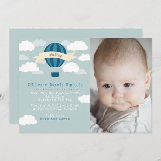 Nieuwe mededeling van de baby-jongen/bedankt uw ka aankondiging (Voorkant / Achterkant)