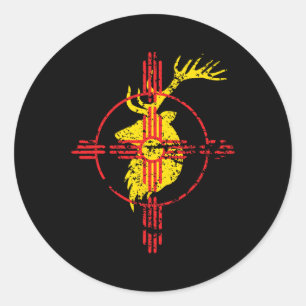Nieuwe Mexicaanse staatsvlag Elk jagen op Zia Symb Ronde Sticker