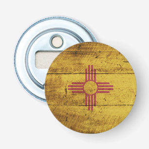 Nieuwe Mexicaanse vlag op oude houten korrels Button Flesopener