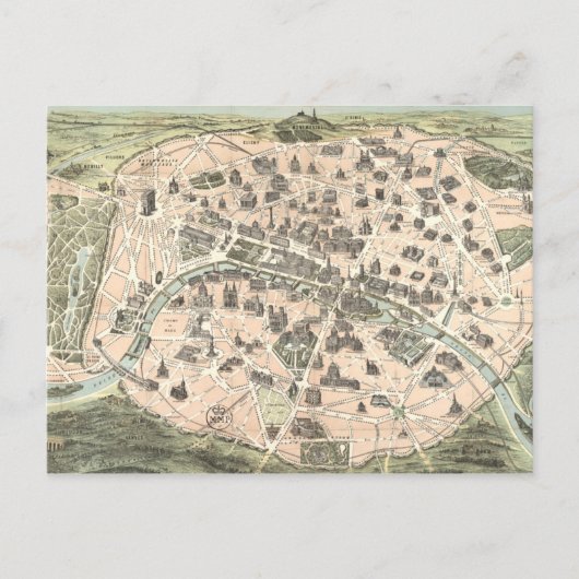 Nieuwe Monumental Map Parijs Briefkaart (Voorkant)