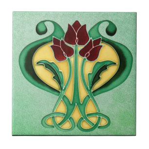 Nieuwe mooie nieuwe kunst, groene bloemen tegeltje