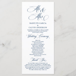 Nieuwe Mr. en Mrs., Navy Blue, Wedding Ceremony Pr Programma
