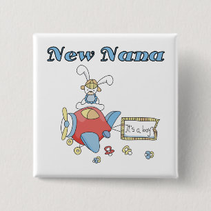 Nieuwe Nana of Boy-Airplane Tshirts en geschenken Vierkante Button 5,1 Cm