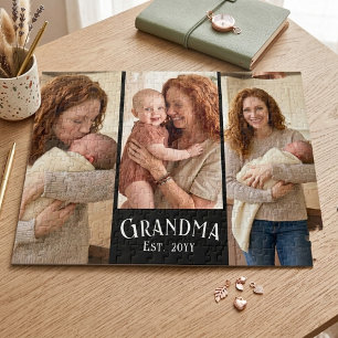 Nieuwe oma gevestigd jaar aangepaste naam 3 foto legpuzzel