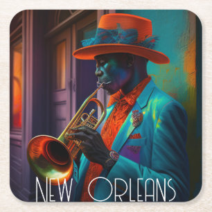 Nieuwe orleans Jazz Trumpet Player in NOLA Vierkante Kartonnen Onderzetter