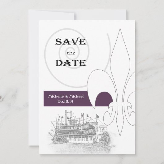 Nieuwe Orléans rivierboot Fleur de Lis Save the Da Date (Voorkant)
