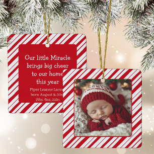 Nieuwe Ouder Baby's Eerste Kerstfoto Pepermunt Keramisch Ornament