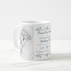 Nieuwe papa babyfoto's & geboortegegevens - Blauw Koffiemok