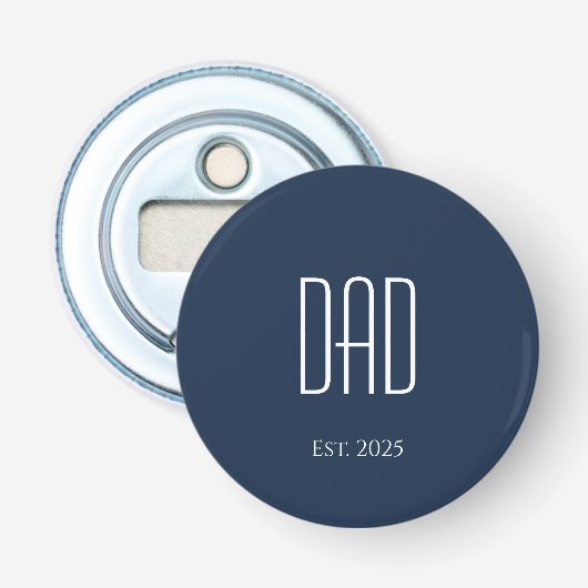 Nieuwe Papa Blue Simple Vaderdag Typografie Button Flesopener (Voorkant)