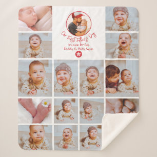 Nieuwe papa fotocollage Keepsake eerste vaders dag Sherpa Deken