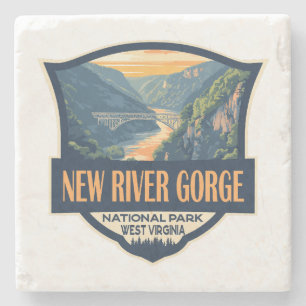 Nieuwe River Gorge National Park Illustratie Retro Stenen Onderzetter