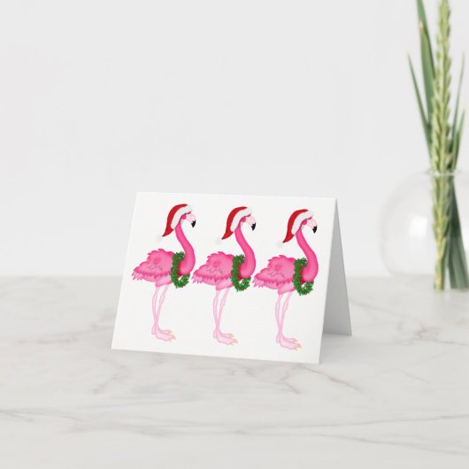 Nieuwe Roze Flamingo Kerst Kaart (Voorkant)
