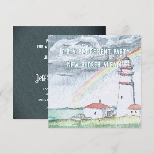 Nieuwe Shores Lighthouse Pensioen Party Uitnodigin Kaart (Voorkant / Achterkant)