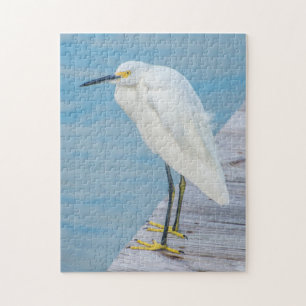 Nieuwe Smyrna Beach, Snowy Egret op dock Legpuzzel