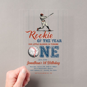 Nieuwe Speler van het Jaar Honkbal 1e Verjaardag Acryl Uitnodigingen