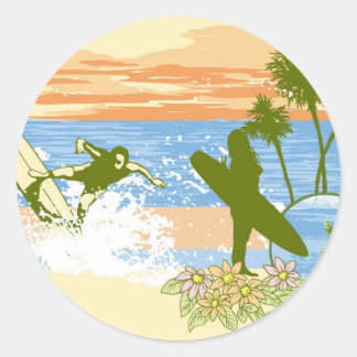 Nieuwe  Surfer Hawaii Beach Girl Boy Ronde Sticker