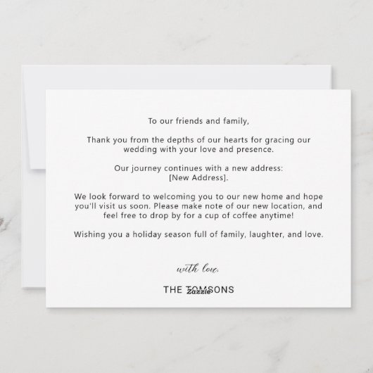 Nieuwe Thuis Blij Huwelijk Vakantie Verhuisbericht Feestdagenkaart (Achterkant)