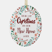 Nieuwe thuis onze eerste kerst bloemstuk keramisch ornament (Rechts)