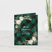 Nieuwe Thuisgroene buffels met witte kerstRozen Feestdagen Kaart (Voorkant)