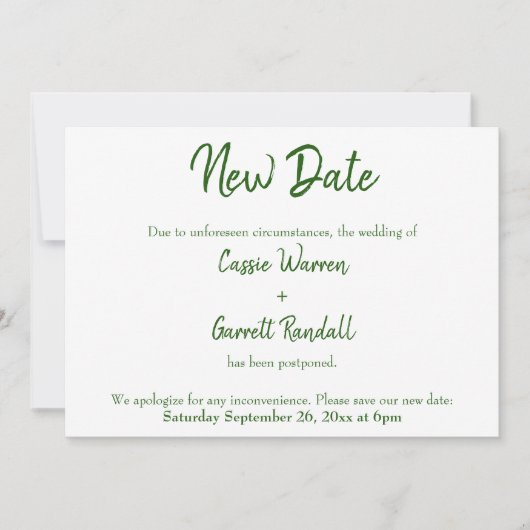 Nieuwe Trouwdatum Groen en Wit Aankondiging (Voorkant)