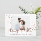 Nieuwe trouwdatum | Roos Gold Script met foto Save The Date (Staand voorkant)