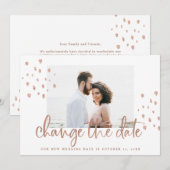 Nieuwe trouwdatum | Roos Gold Script met foto Save The Date (Voorkant / Achterkant)