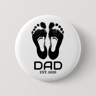 Nieuwe vader baby voetafdrukken datum ingesteld ronde button 5,7 cm