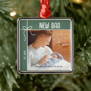 Nieuwe vader eerste kerstfoto metalen ornament