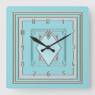 Nieuwe Very Art Deco klok in blauw en zilver.