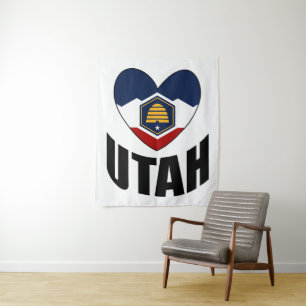 Nieuwe vlag van Utah State hart liefde Wandkleed