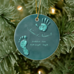 Nieuwe voetafdruk van een babyhand keramisch ornament